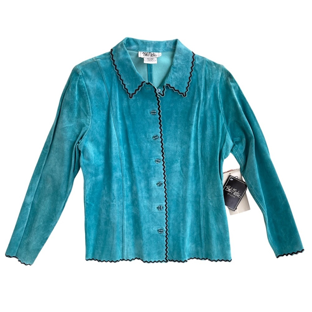 Vintage Bob Mackie Turquoise Blue Leather Jacket Women’s 6 Western NWT